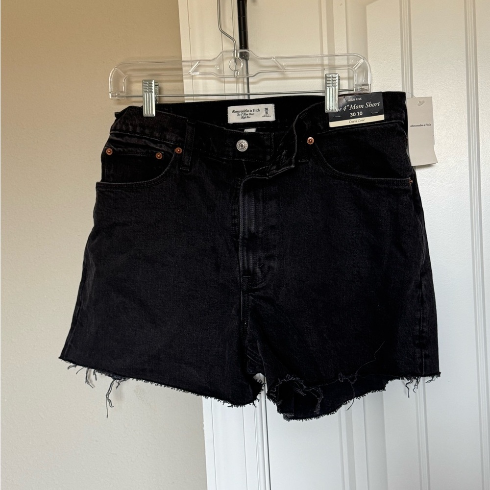 Black Denim Abercrombie Destroyed Mom Short